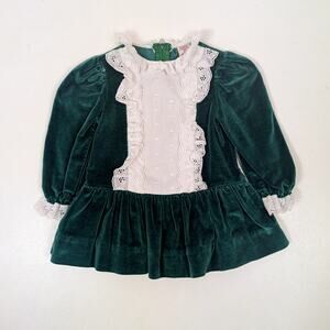 Vintage Just Adorable Dress Girls Size 18m Green Velvet Christmas